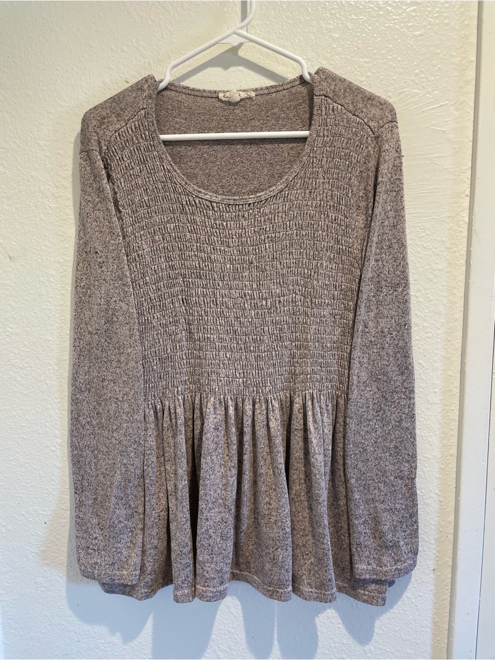 Jane and Delancey Dusty Rose Smocked Babydoll Peplum Top XL Knit Long Sleeve